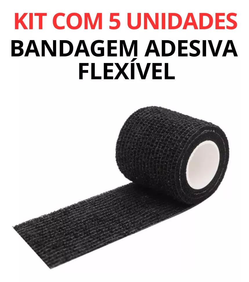 Kit Com 5 Unidades Atadura Elástica Bandagem Adesiva Hoppner Cor Preto