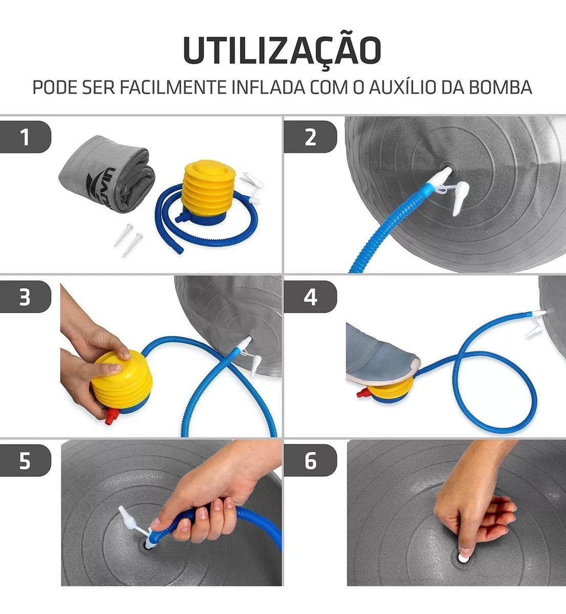 Bola de Pilates 55cm Muvin – Antiestouro – Suporta até 300kg – Com Bomba – Ginástica – Fitness – Pilates – Yoga – Fisioterapia – Flexibilidade – Fortalecimento – Tonificação – Fácil Limpeza - Cinza