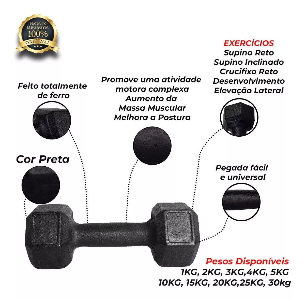 Par De Halteres 03kg Peso Academia Dumbells Sextavado Cor Preto