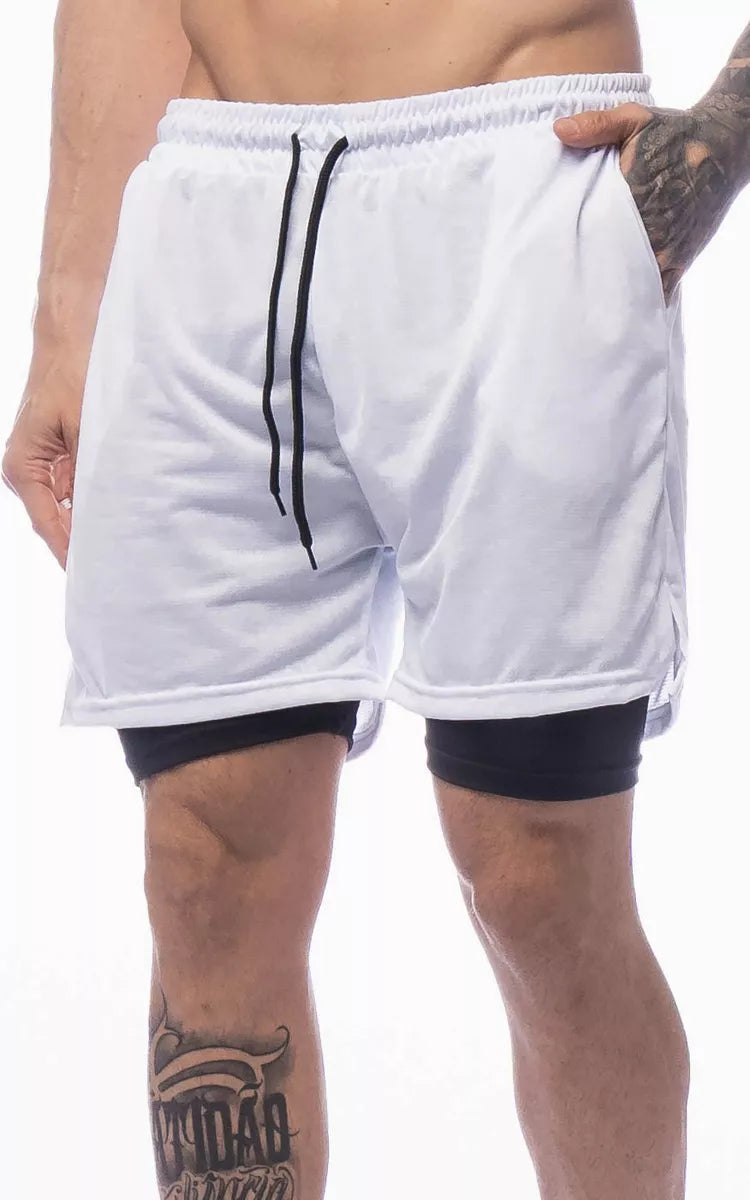 Short Masculino Academia Fitness 2 Em 1 Porta Celular Calção