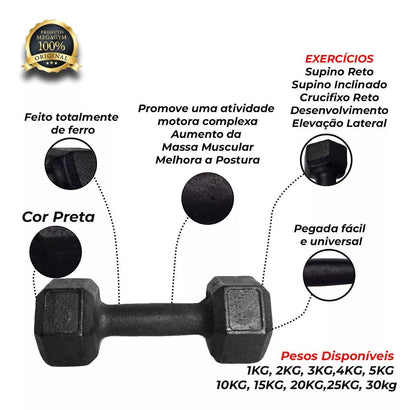 Par De Halteres 03kg Peso Academia Dumbells Sextavado Cor Preto