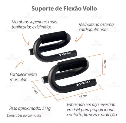 Suporte para Flexão Apoio Fixo Preto Vollo Treino Musculação Academia Calistenia Barras de Chão